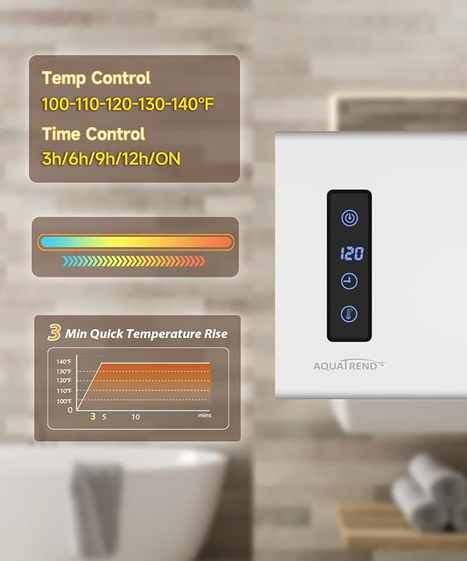 Hot Towel Warmer, Small Towel Warmer Rack Wall-Mounted, LED Control with Built-in Timer & Temperature, 17.7" x 5.1", Max 140°F, Plug-in, Fast Heating, Brushed Nickel