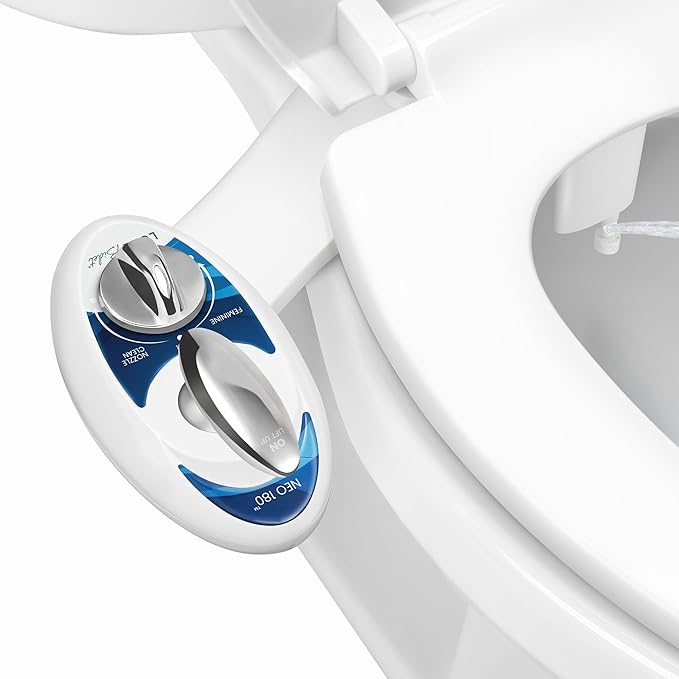 LUXE Bidet NEO 180 - Dual Nozzle, Self-Cleaning, Non-Electric Bidet Attachment for Toilet Seat, Adjustable Water Pressure, Rear & Feminine Wash, with Lever Control (Blue)