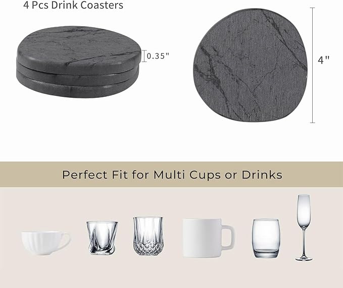 Diatomaceous Earth Coasters Set of 4，Super Absorbent Quick-Dry Heat-Resistant Drink and coffee Coasters, Modern Stone Irregular Design for Kitchen Counter and Coffee Table (Grey Coaster)