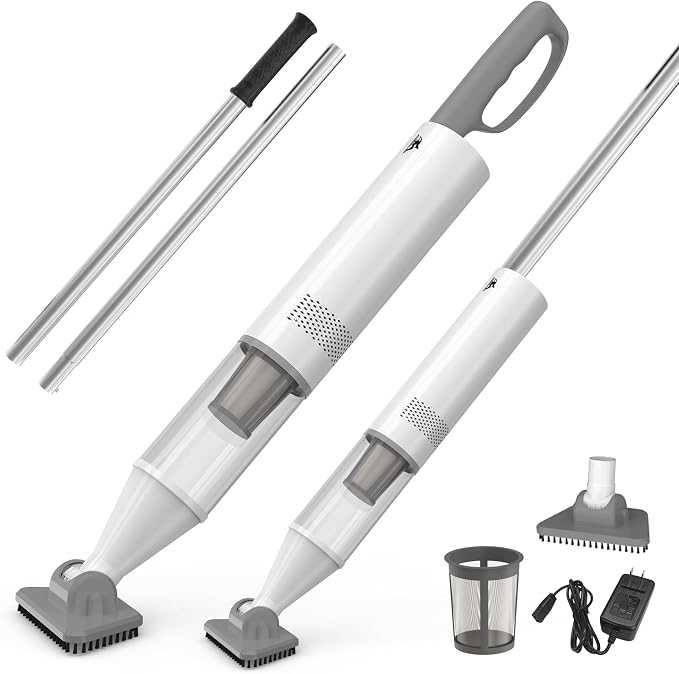 Powerful Pool Vacuum for Above Ground Pool, 16 GPM Handheld Spa Hot Tub Vacuum with Extra Long 98.4" Extendable Pole, 60Mins Cordless Rechargeable Cleaner for Inflatable Pools, Steps, Sand & Debris