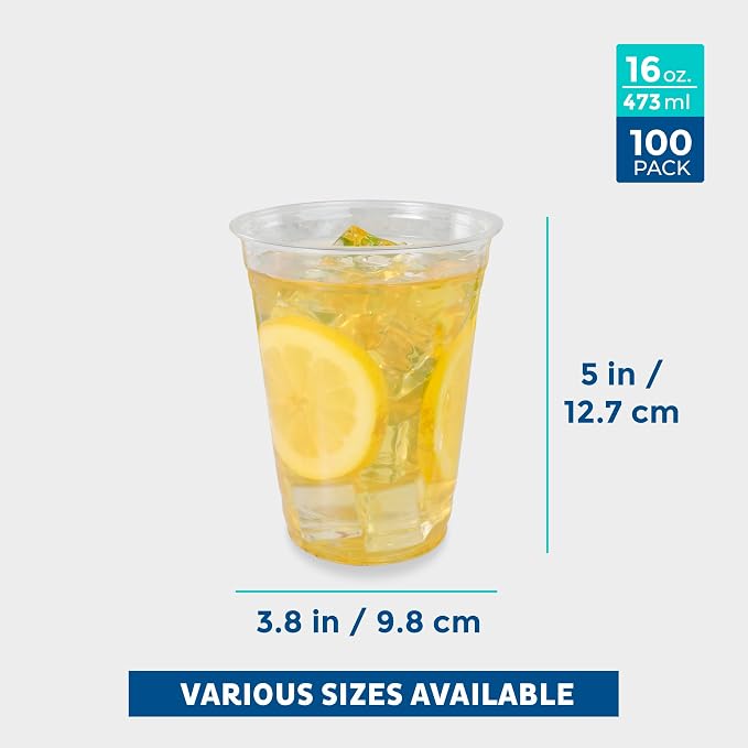 Freshware Clear, Heavy-Duty 16 oz Disposable Plastic Cups, BPA Free (100 Pieces)