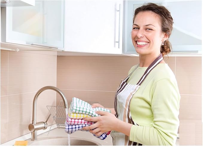 Kitinjoy Cotton 16 Pack Kitchen Towels and Dishcloths Sets, 16 x 25 Inch & 12 X 12 Inch Dish Towels Bulk, Super Soft and Absorbent Hand Towels for Kitchen Drying, Mixed Color