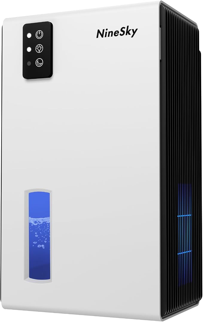 NineSky Dehumidifiers for Home, 1000 Sq.Ft Dehumidifier with 95oz Water Tank, Quiet Dehumidifier for Basement Bathroom Bedroom with 7-Color Ambient Light & Auto Shut Off, White