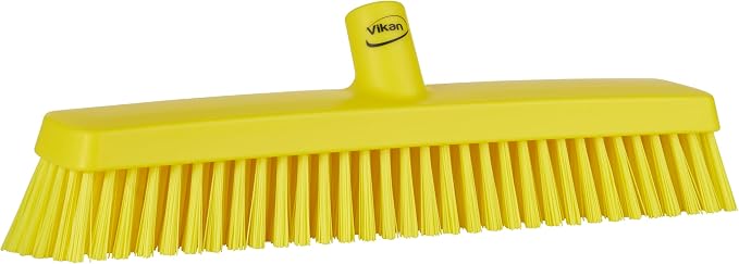 Vikan 31756 16" Heavy-Duty Push Broom, Soft/Stiff, Yellow