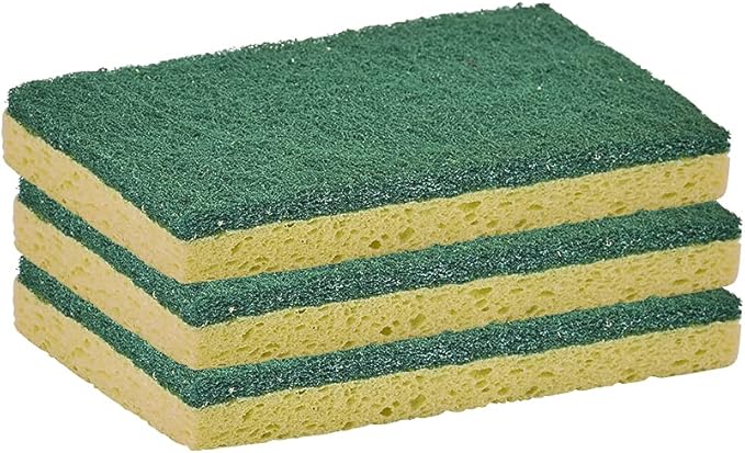 Scrubee Heavy Duty Scrub Large Sponge with Scouring Pad, Kitchen Dishwashing, Sink, Pot and Frying Pan Cellulose Scrubber Sponge Non Scratch. By Superio… (6" 3 Pack)