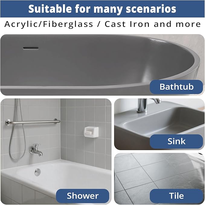 DWIL Tub Paint, Tub and Tile Refinishing Kit with Tools, Bathtub Paint Water Based &Low Odor, Easy to Use for Sink Bathroom Shower, Light Grey 35oz/50-55sq.ft