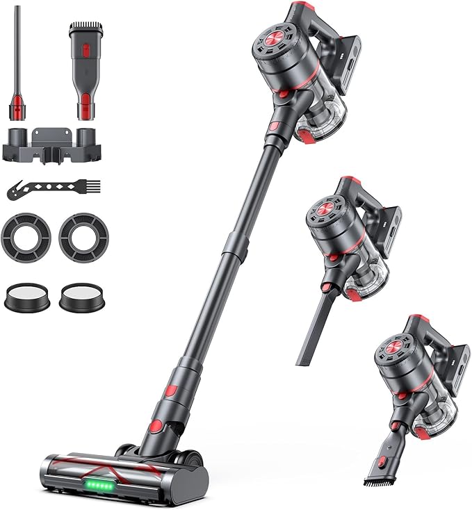 Cordless Vacuum Cleaners for Home, 60KPA 580W Dual Motor, 60 Mins Runtime, Power Detect & HEPA Filter, Touchscreen Display, Self-Standing for Pet Hair/Carpet/Car/Tile/Hardwood Floor