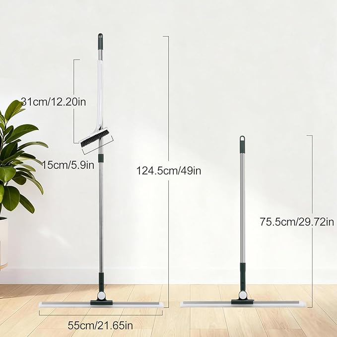 29"-49" Telescopic Pole Floor Squeegee for Concrete Floor, 21.85" Wide Heavy-Duty Squeegee with Detachable Stiff Brush, Large Squeegee Broom for Tile Floor, Garage, Swimming Pool, Bathroom