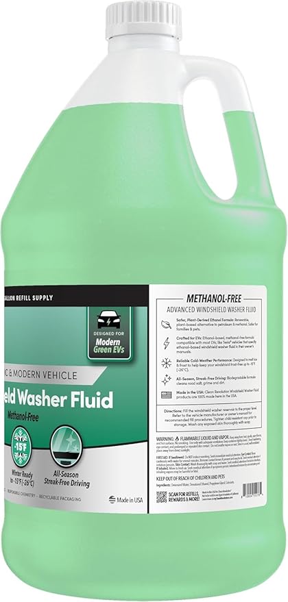 Clean Revolution EV Windshield Washer Fluid, 128oz 2-Pack, 100% Methanol-Free, Winter Ready up to -15°F, Compatible with Electric Vehicles and Performance Cars (2 Pack)