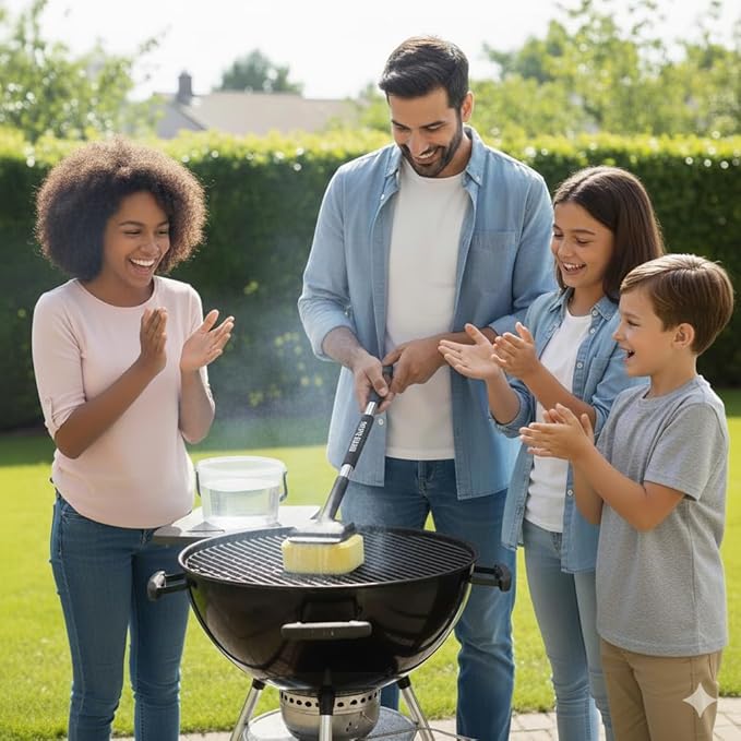Grill Brush Bristle-Free with Scraper – BBQ Grill Cleaner with Replaceable Pad, Heavy Duty Non-Scratch Cleaning Tool for Gas, Charcoal & Porcelain Grates, 20.47” Long Handle