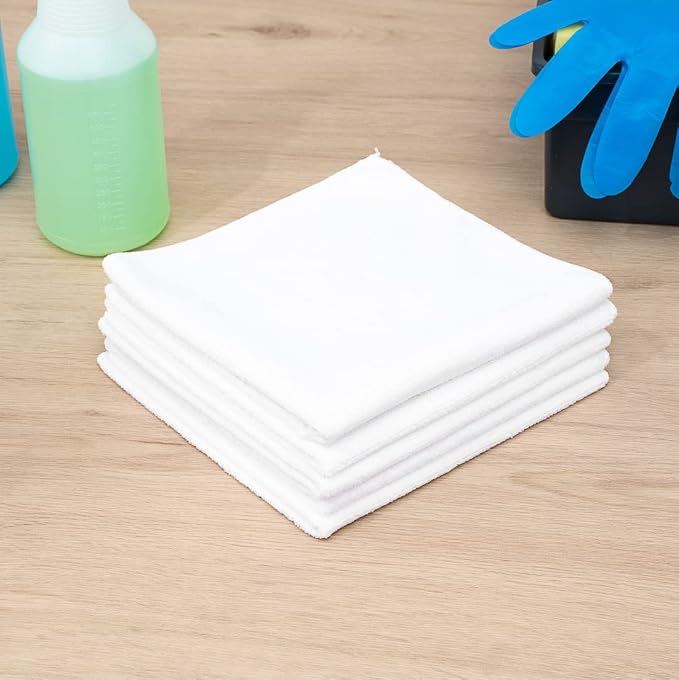 Restaurantware Clean Tek Professional 16 x 16 Inch Cleaning Cloths 100 Lint Free Microfiber Towels - Highly Absorbent Non Abrasive White Microfiber Cleaning Rags Reusable For All Purpose Use