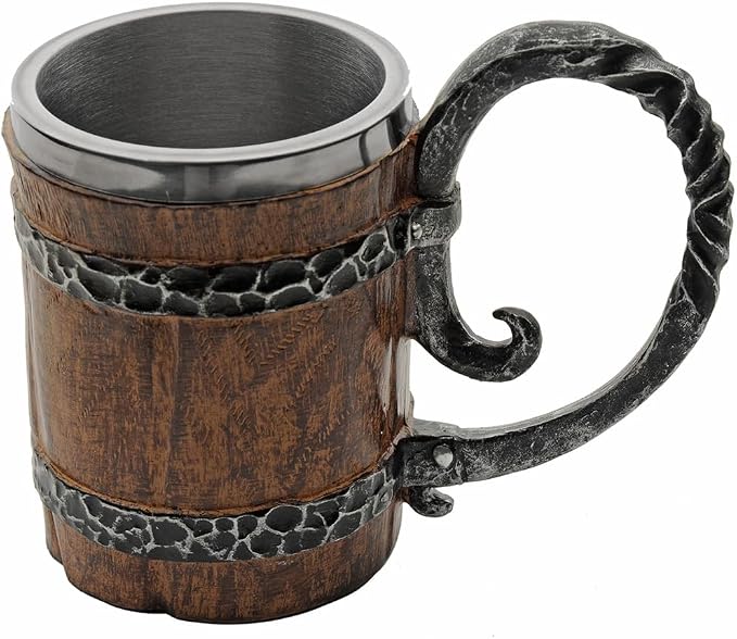 Rite Edge Viking Barrel Mug 550ml - Stainless Steel & Resin, Old Barrel Design, Rustic Medieval Drinking Mug, Durable Craftsmanship for Beer & Beverages