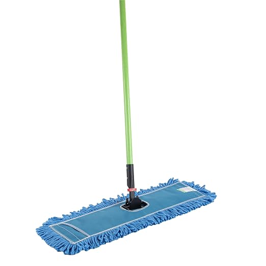 Restaurantware-Clean Tek Professional 24.02 x 5 Inch Dry Floor Mop, 1 Reusable Dust Mop - 64-Inch Handle, Secure Attachment, Blue Microfiber, Machine Washable, for Floor, Cleaning Home Or Office