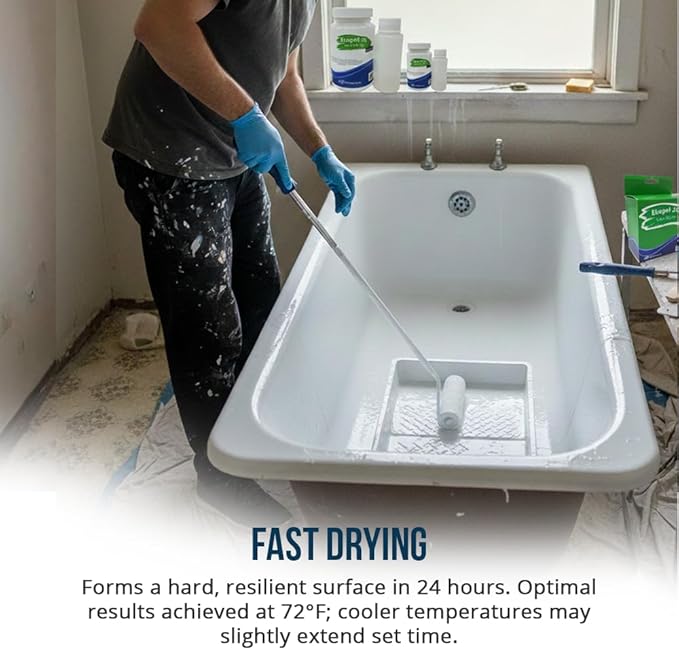 Tub Cast Roll On Bathtub Refinishing Kit by Ekopel – Primer + Top Coat Included – DIY Tub & Tile Reglazing Kit – Bright White Gloss Finish – Longest Lasting PRO/DIY Reglazing Bathtub Paint - Odorless Low VOC Tub Paint Kit – Made in USA (Roll On Non Slip)
