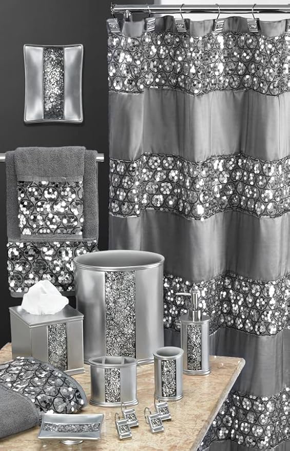 Zahari Home Sinatra Modern Bathroom Towel Set 3 Piece Towel Bath Towel, Hand Towel and Wash Towel Luxury Contemporary Decor Bling Silver Bath Towel Sets Soft, Plush and Highly Absorbent