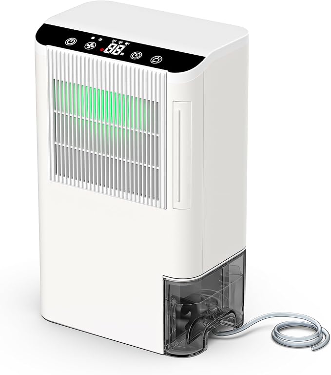 Dehumidifiers for Home, 2000 Sq.Ft Small Dehumidifier with 3.3ft Drain Hose, 2.5L Tank, Timer Sleep Mode, Portable Dehumidifier for Basement, Bedroom, Bathroom (Snow White)