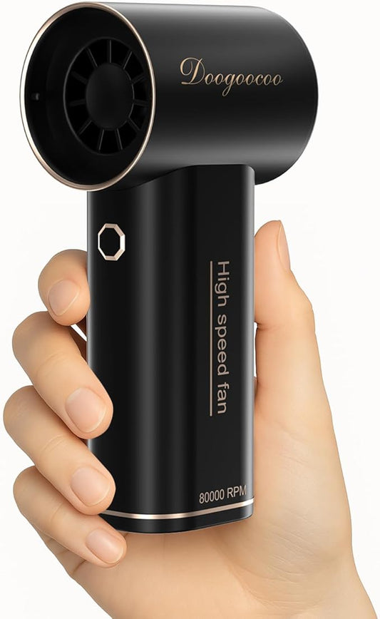 DooGooCoo 2026 Portable Air Duster, Powerful Turbo 80000RPM High Speed, [18H Max Cooling Time] 5 Speeds Rechargeable Personal Mini Small Air Duster with lanyard for Travel, Outdoor (Black)