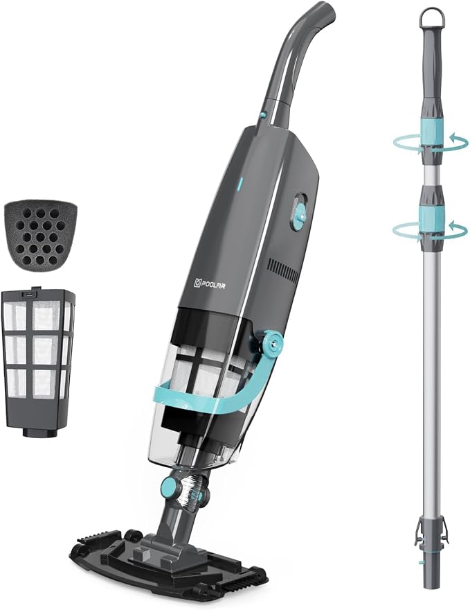 Cordless Handheld Pool Vacuum for Above & Inground Pools, with 20 Gal/Min Suction, 60 Min Runtime, Dual-Phase Cleaning System,65in Telescopic Pole, for Spas & Hot Tubs, Jet Black(New Version)