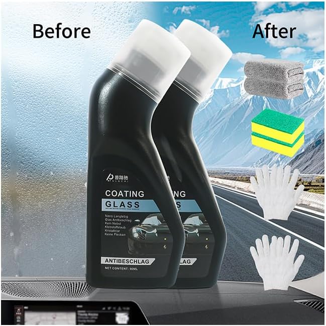 KWV Magic Gem Coating Glass - 8 PCS Portable Anti-Fog Coating Agent with Applicator Micro-Molecular Wiper for Car Windshields Cleaner Tool Set Crystal Shield Quick Defogging for Windows Mirrors 3fl.oz