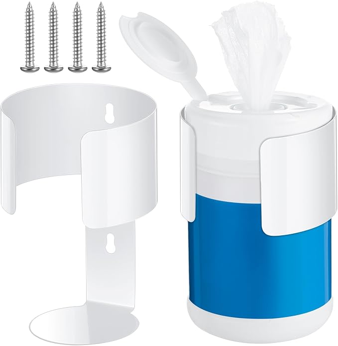 Maxcheck 2 Pcs Wall Mount Wipe Holder Heavy Duty Wall Bracket White Container Dispenser Rack for Makeup Remover Wipes in Rooms Home Office Restroom