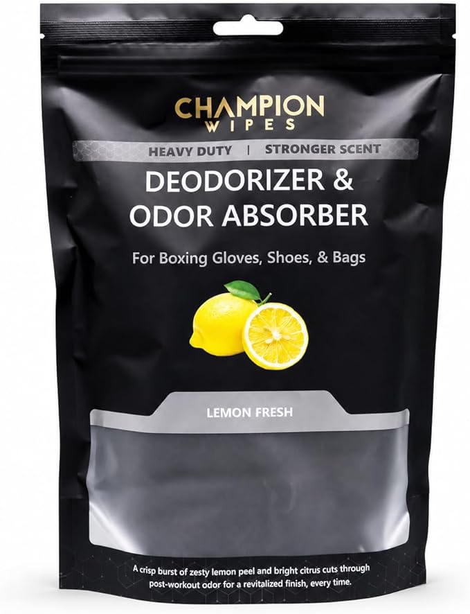 Deodorizer Inserts for Boxing Gloves, Hockey Equipment, Gym Bags & Sports Gear – Bamboo Charcoal Odor Absorber & Moisture Absorber – Reusable Dual-Pouch Insert (Lemon Fresh)