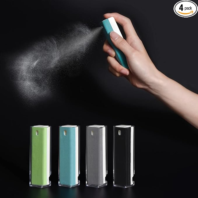 CLICK CLEAN 4PCS All-in-One Screen Cleaner, Fingerprint Proof Screen Cleaner Spray with Microfiber and Phone Stand for All Phones, Laptop and Tablet Screens (0.5oz x 4-Pack)