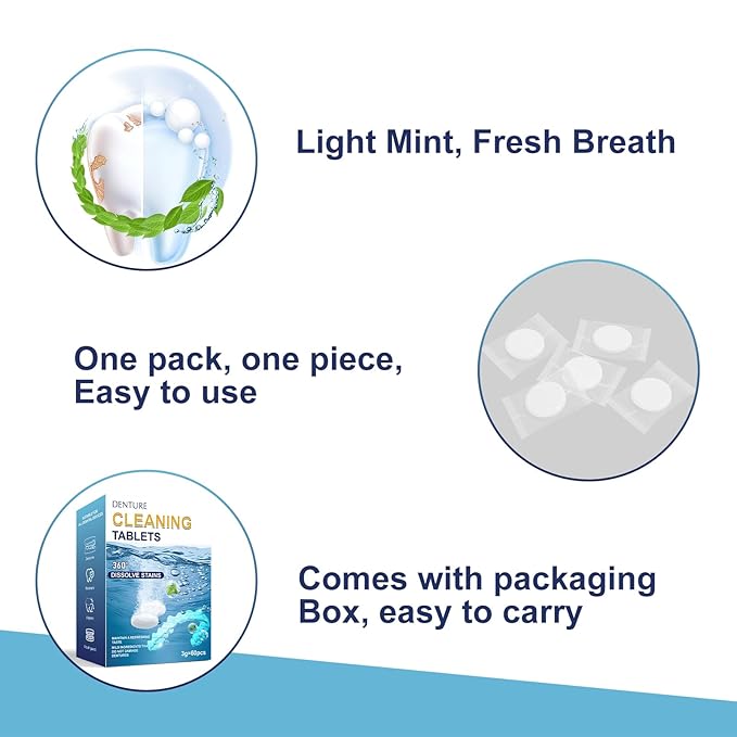 Retainer Cleaner Tablets for Invisalign, Mouth Guard Cleaner, Dissolve Stains, Odors and Plaque Dental Retainers for Aligner - Night Guards - False Teeth Whitening (60 pcs)