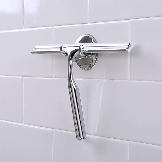 Shower Squeegee with Suction Storage Hook, 10 Inch Squeegee for Shower Glass Door