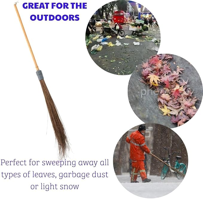 Coconut Natural Broom - 66.93 Inches Length, Heavy Duty Broom for Sweeping Patio, Garden, House, Garage and Other Outdoor Spaces.