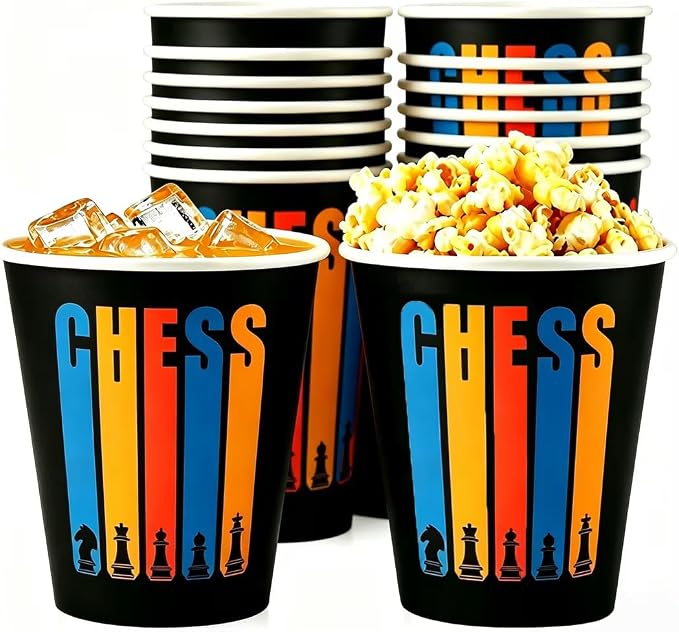 50 Pcs 9oz Chess Party Cups Birthday Decorations Disposable Paper Cup Jam Party Supplies Table Decorations Drinking for Birthday Party Favors