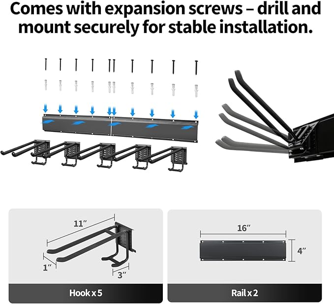 Extra Wide Tool Rack Wall Mount –Garage Storage Organization System,Shovel Holder for Garage,Shed & Barn,Organizer for Shovels,Rakes,Brooms,300 lbs Capacity,Wall-Mounted Organizer for Garage,Shed