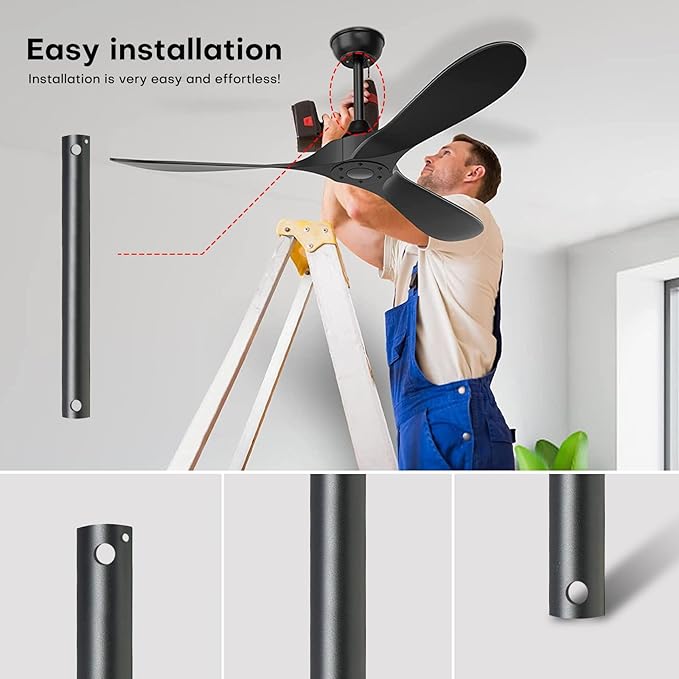 48 Inch Ceiling Fan Downrod, 4 Foot Black Ceiling Fan Extension Rod, 1 Inch OD, Ceiling Downrod for Various Fans (Only Fans Boom, No Thread & Cord)
