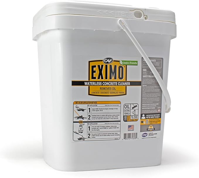 CAF Outdoor Cleaning EXIMO Waterless Concrete Cleaner, Oil Stain Remover for Driveway, Garage Floor, Basement and Walkway Surfaces, Natural Concrete Cleaner Powder Treatment, 36 lb Container