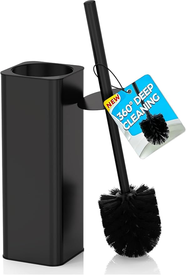 DOWRY Toilet Bowl Brush and Holder for Bathroom, Deep Cleaning Toilet Brush and Holder Set with Long Handle, Hidden Toilet Bowl Brush with Replaceable Head,Modern Decor Black Square