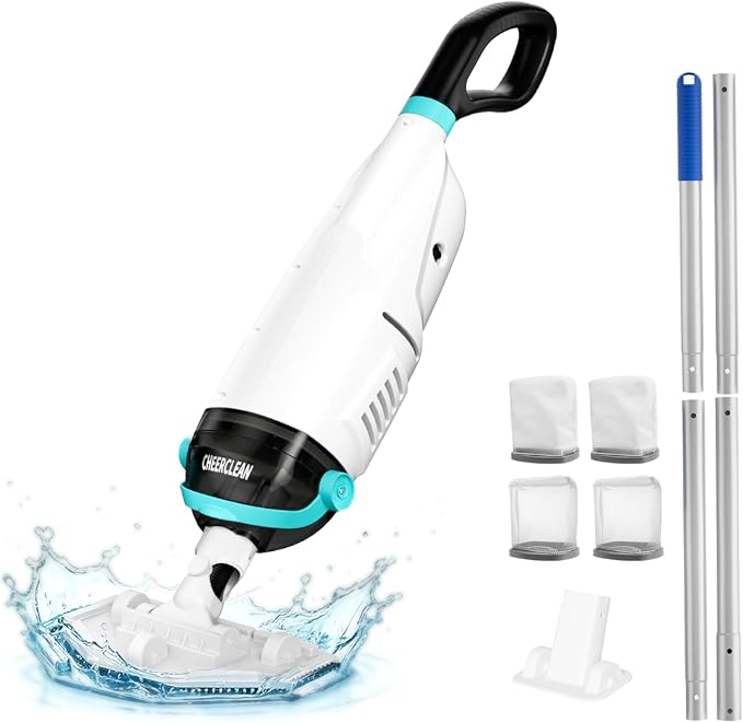 Cordless Handheld Pool Vacuum for Above Ground Pools - 26.5GPM Real Suction,Time-Saving Directional-Control,60min Runtime,2 Vac Heads & 4 Filter Bags,Leaf Net for Hot Tubs & Inground Pools -Green