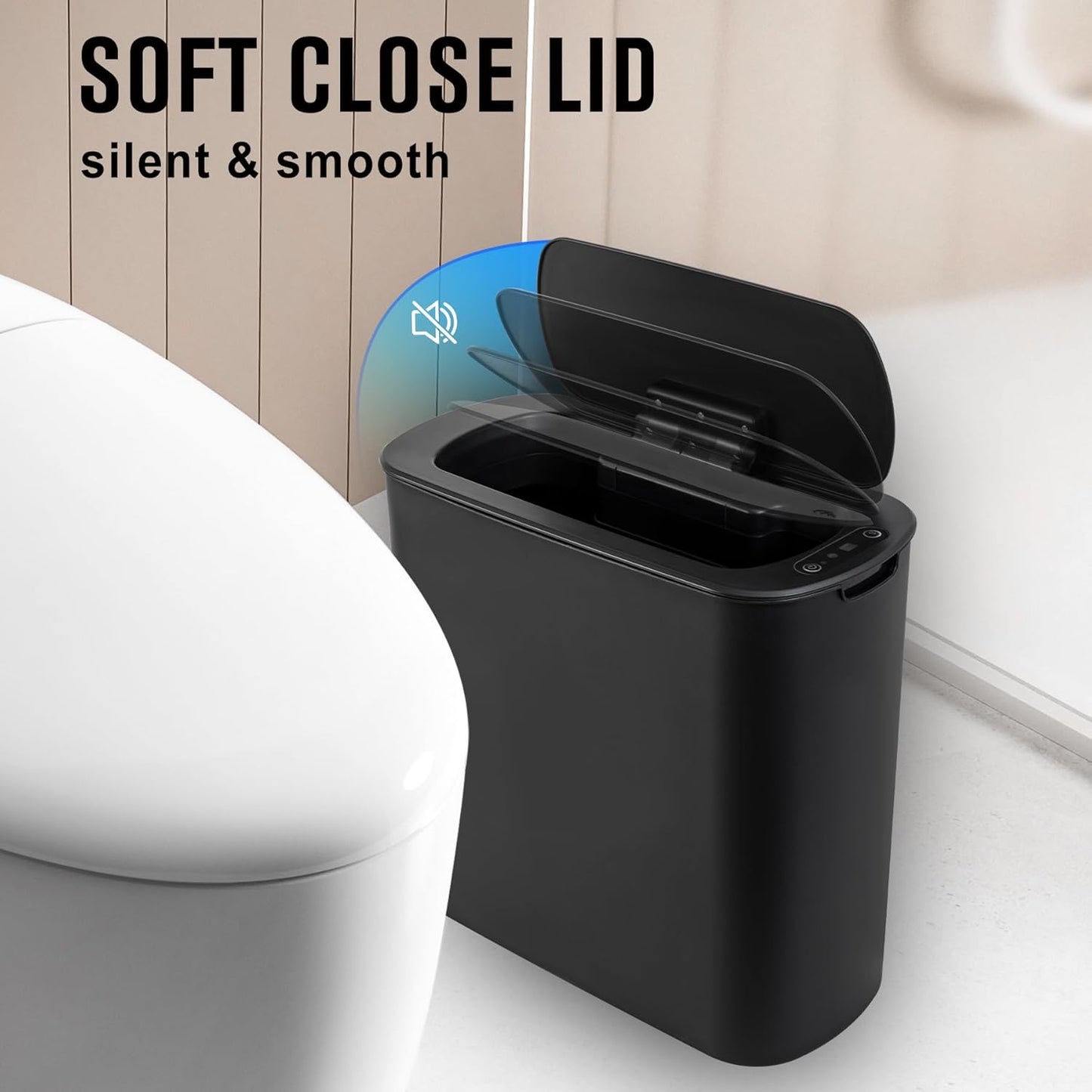 Cesun Automatic Motion Sensor Black Bathroom Trash Can with Lid, 2.6 Gallon Touchless Trash Bin, Smart Plastic Slim Garbage Can Small Wastebasket for Toilet, Office, rv, Bedroom, Living Room