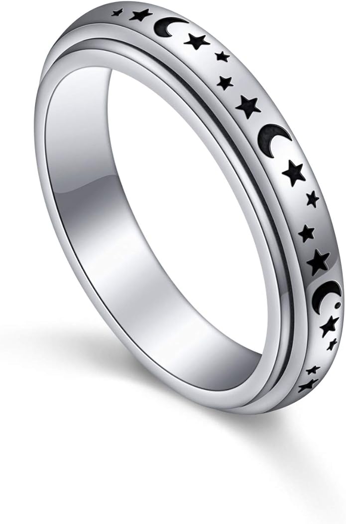 S925 Sterling Silver Spinner Fidget Anxiety Worry Relieving Boredom ADHD Autism Band Rings