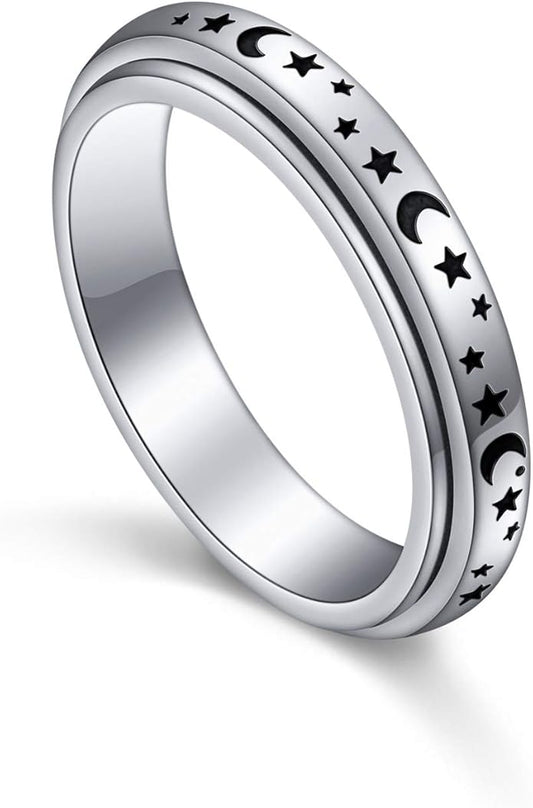 S925 Sterling Silver Spinner Fidget Anxiety Worry Relieving Boredom ADHD Autism Band Rings