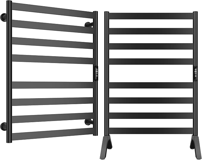 Paraheeter Wall Mounted & Freestanding Heated Towel Rack for Bathrooms. Electric Towel Warmer Rack Heater, Stainless Steel Black. CSA Certified.