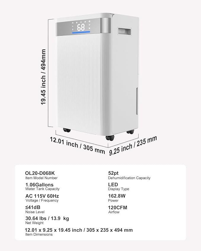 VEVOR 52 Pints Dehumidifier for Home & Basement, 4000 Sq.Ft Large Coverage, Drain Hose for Commercial & Industrial Use, Smart Humidity Control, Low Noise for Warehouses, Bathroom, Bedrooms & Storage