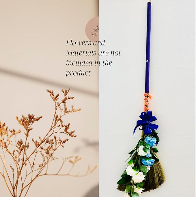 Vietnamese Straw Soft Broom - Sweeping Broom with Purple Wooden Handle for Cleaning, Decoration, Wedding with 45.28inch Length