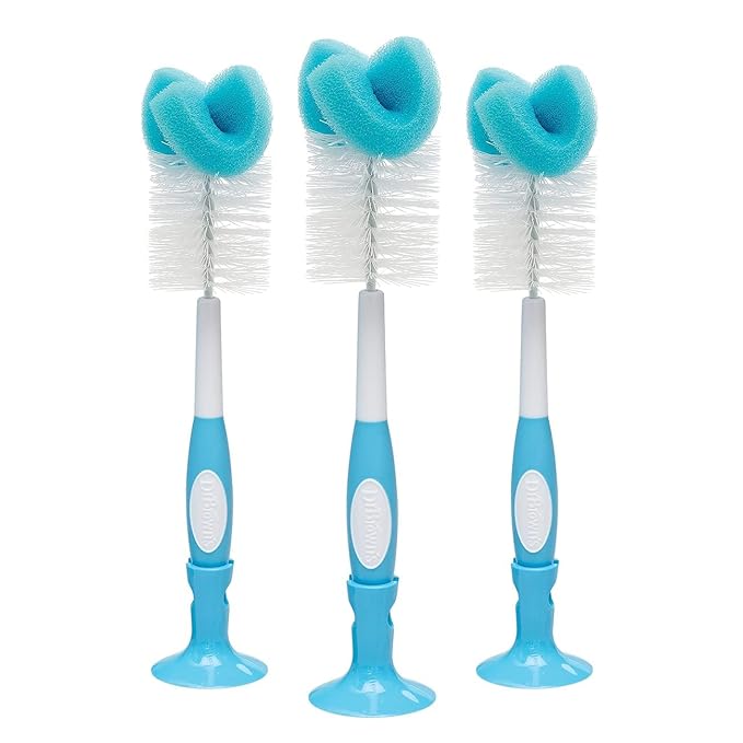 Dr. Brown's Drying Tower, Stand-Up Rack with Reusable Sponge Baby Bottle Cleaning Brush Set, 3-Pack, Blue