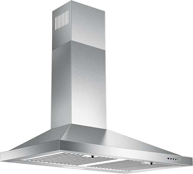 Range Hood 30 inch, Wall Mount Vent Hood in Stainless Steel, Ducted/Ductless Convertible Duct, Kitchen Hood w/Baffle Filters, 3 Speed Fan, Energy Saving LED Light, Push Button Control