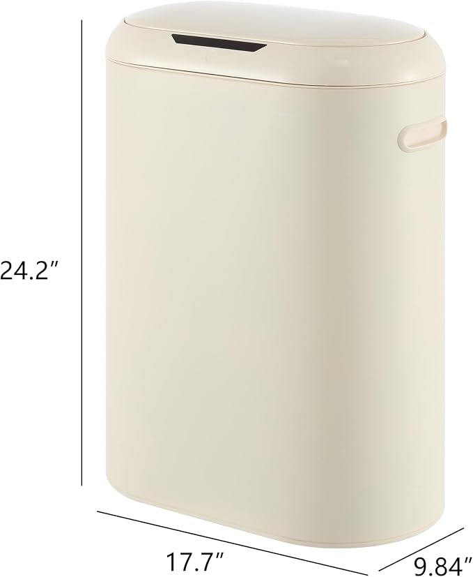 happimess HPM1016D Robo Kitchen 13.2-Gallon Slim Oval Motion Sensor Touchless Trash Can with Touch Mode, Fingerprint Resistant, Modern, Minimalistic for Kitchen, Office, Bathroom, Limestone Beige