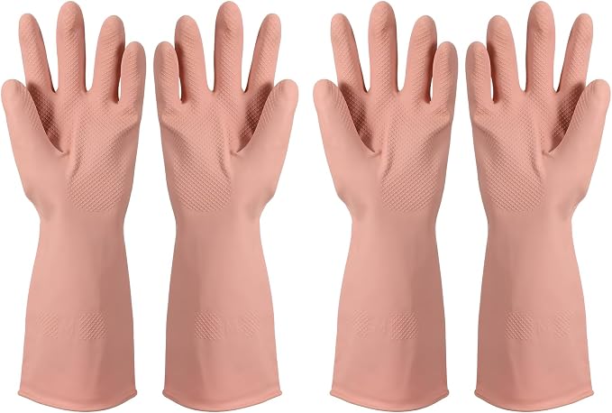 uxcell Rubber Cleaning Gloves, Reusable Household Dishwashing Long Rubber Gloves