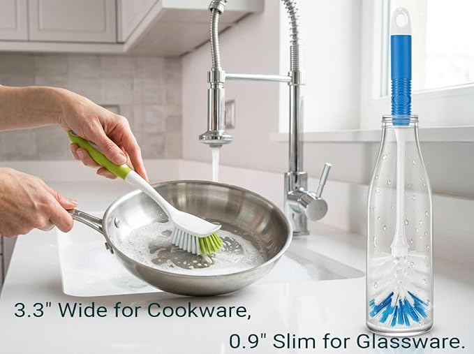 Dish & Bottle Brush Set – 8 Pack Kitchen Cleaning Brushes for Dishes, Bottles, Pots, Pans, Sinks & Glassware