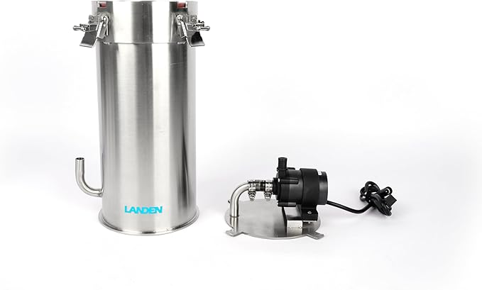 LANDEN PURA 300 External Canister Filter for Aquarium System, up to 30 Gallon, Stainless Steel Tank Canister with Water Pump and Double Tab Connector, Three-Stage Filtration