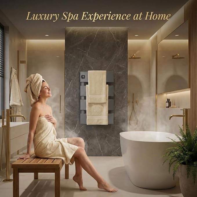 L Series Electric Towel Warmer for Bathroom, 3 Panel, Gun Gray | Thermo Control and Timer, Fast Heat in 3 Mins, Dry Towels in 4 hrs, Memory Function, Work with Smart Plug, Left-Wiring