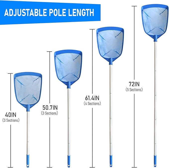 Poolvio Pool Skimmer Net with Telescopic Pole and Pool Brush