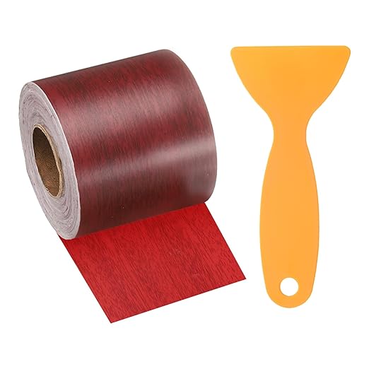 HARFINGTON Wood Grain Repair Tape 2 Inch x 33ft Self Adhesive Repair Patch Tape Simulated Wooden Floor Tapes with Plastic Scraper for Tables Doors Windows Furniture, Walnut